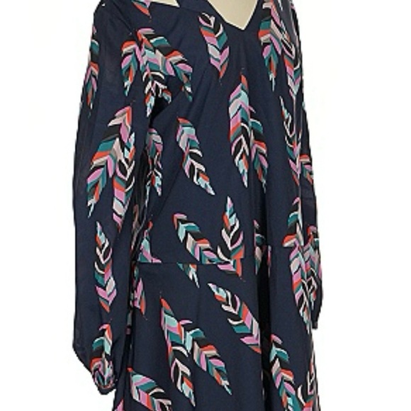 Crosby by Mollie burch blue and multi color feathers cold shoulder long sleeves - Picture 5 of 5